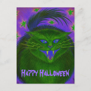Scary Cat Green "Happy Halloween"-briefkaart Briefkaart