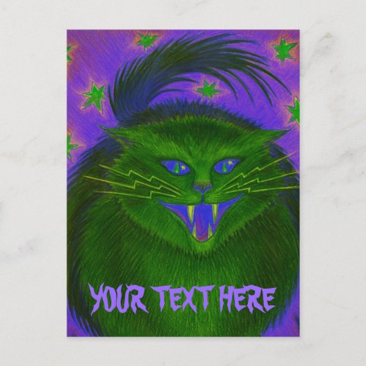 Scary Cat Green "Jouw tekst" briefkaart (Voorkant)