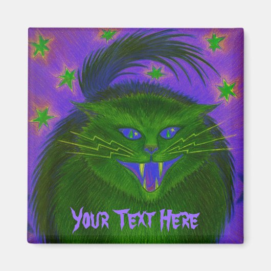 Scary Cat Green "Jouw tekst" koelkast magnet (Voorkant)