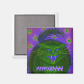 Scary Cat Green "MEEEOOWW!" koelkast magnet (Voorkant / Achterkant)