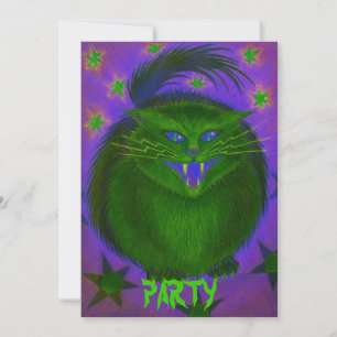 Scary Cat Green "Party"-uitnodiging Kaart