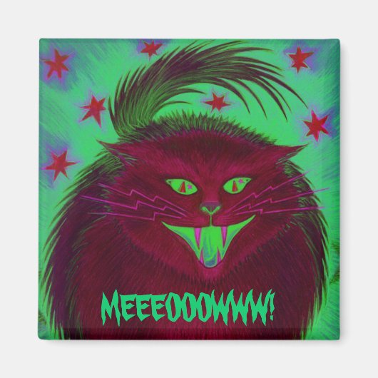 Scary Cat Red 'MEEEOOWW!' koelkast magnet (Voorkant)