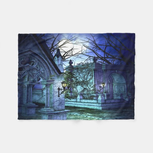 Scary Cemetery met Graveyard en Tombs Fleece Deken (Voorkant (Horizontaal))