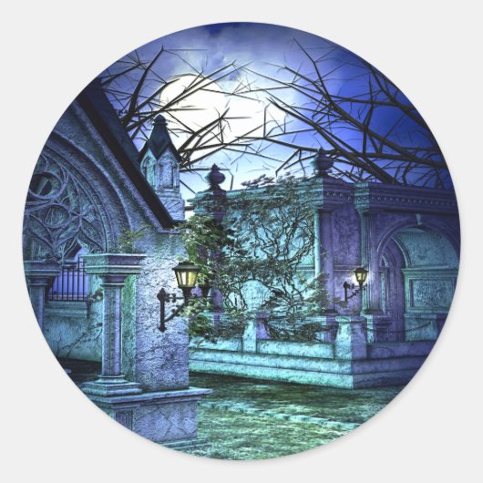 Scary Cemetery met Graveyard en Tombs Ronde Sticker (Voorkant)