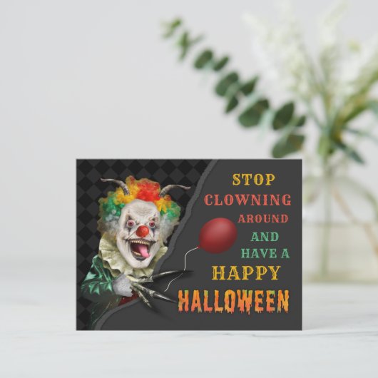 Scary Clown Creepy Circus Halloween Funny Joke Briefkaart (Staand voorkant)