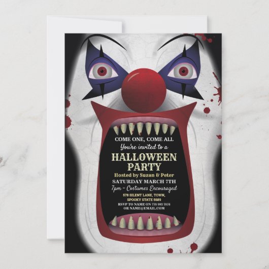 Scary Clown Halloween Party Carnival Circus Horror Kaart (Voorkant)