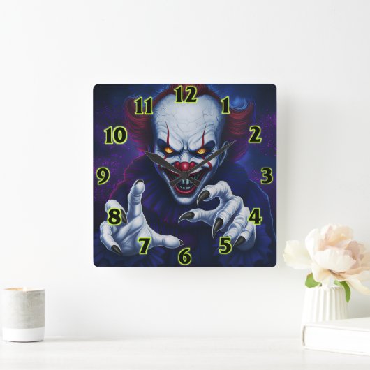 Scary Clown  Square Wall Clock Vierkante Klok (Huis)