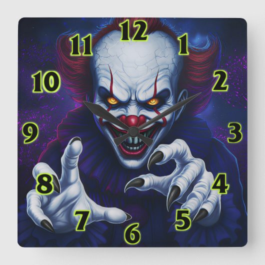 Scary Clown  Square Wall Clock Vierkante Klok (Voorkant)