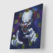 Scary Clown  Square Wall Clock Vierkante Klok (Hoek)