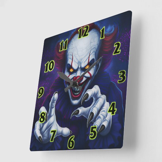 Scary Clown  Square Wall Clock Vierkante Klok (Hoek)