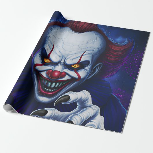 Scary Clown Wrapping Paper Cadeaupapier (Uitgerold)