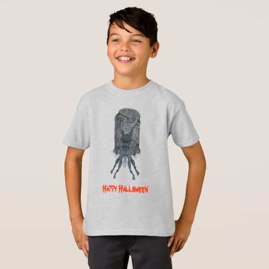 Scary Creature Tombstone Halloween T-shirt (Voorkant volledig)