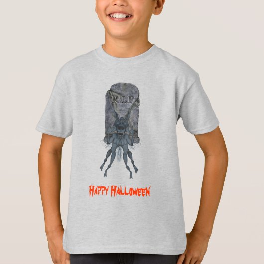Scary Creature Tombstone Halloween T-shirt (Voorkant)