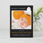 Scary Cute Halloween Birth Announcement Feestdagenkaart (Staand voorkant)