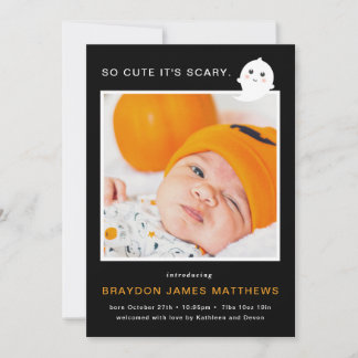 Scary Cute Halloween Birth Announcement Feestdagenkaart
