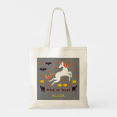 Scary Cute Halloween Unicorn Pumpkins Bats Grey Tote Bag (Achterkant)