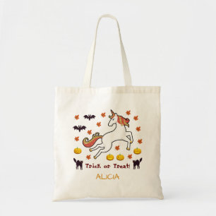 Scary Cute Halloween Unicorn Pumpkins Bats Treatme Tote Bag