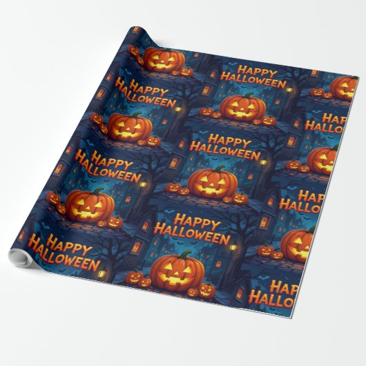 Scary Cute Pumpkins, Ghosts & Spider Web Design Cadeaupapier (Uitgerold)