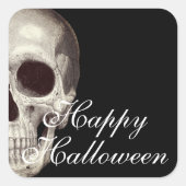 Scary Dead Skull Happy Halloween Square Sticker (Voorkant)