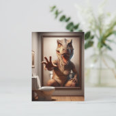 Scary Dino Schilderen in een Badkamer Briefkaart (Staand voorkant)