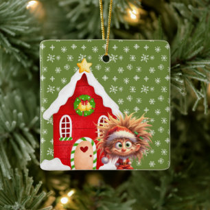 Scary Elf Snoep Gingerbread House Keramisch Ornament