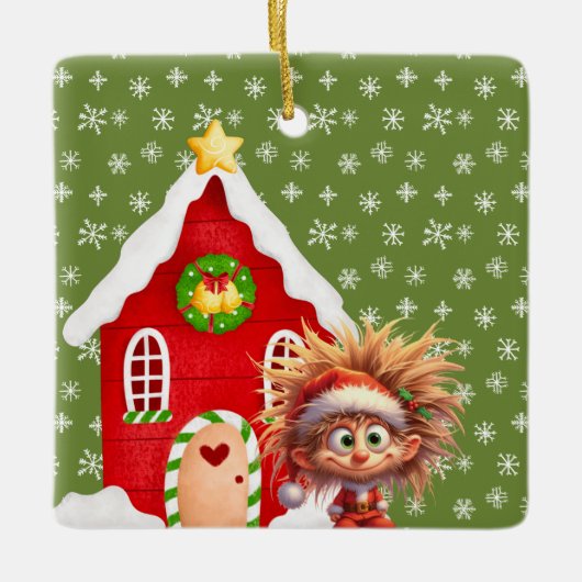 Scary Elf Snoep Gingerbread House Keramisch Ornament (Voorkant)