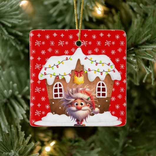 Scary Elf Snoep Gingerbread House Keramisch Ornament (Boom)