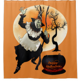 Scary Evil and Wyed Halloween Witch Cauldron Douchegordijn