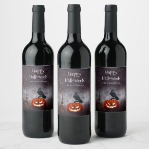 Scary Evil Pumpkin Happy Halloween gepersonaliseer Wijn Etiket