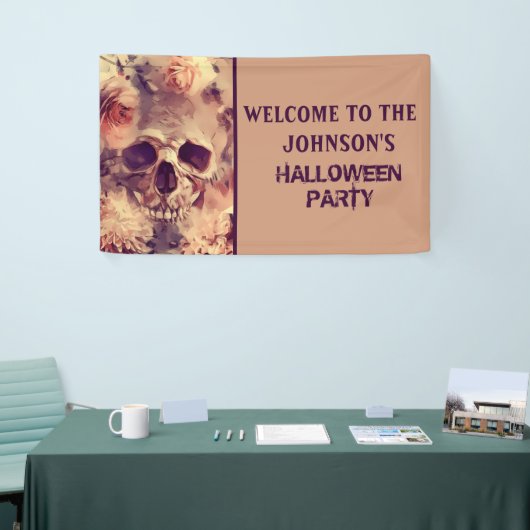 Scary Floral Skull Halloween Party Spandoek (Beurs)