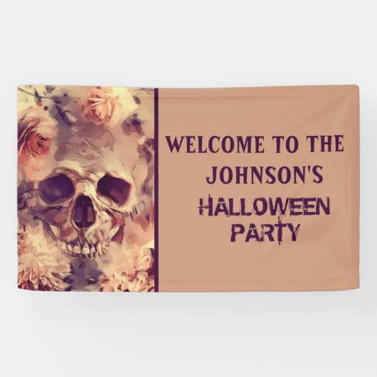 Scary Floral Skull Halloween Party Spandoek (Horizontaal)