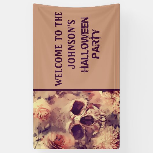 Scary Floral Skull Halloween Party Spandoek (Verticaal)