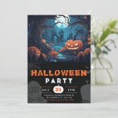 Scary Forest en Jack-O' Lantaarns Zwart Halloween Kaart (Staand voorkant)