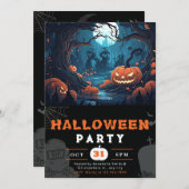 Scary Forest en Jack-O' Lantaarns Zwart Halloween Kaart (Voorkant / Achterkant)