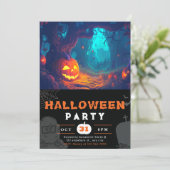 Scary Forest en Jack-O' Lantaarns Zwart Halloween Kaart (Staand voorkant)
