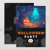 Scary Forest en Jack-O' Lantaarns Zwart Halloween Kaart (Voorkant / Achterkant)