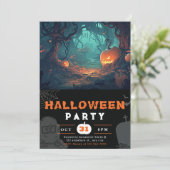 Scary Forest en Jack-O' Lantaarns Zwart Halloween Kaart (Staand voorkant)