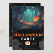 Scary Forest en Jack-O' Lantaarns Zwart Halloween Kaart (Voorkant / Achterkant)