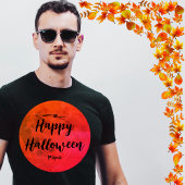 Scary Full Moon Typography Zwart Sinaasappel Hallo T-shirt