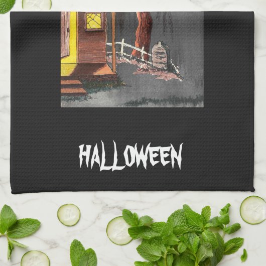 Scary Fun Halloween Bat Haunted House Theedoek (Gevouwen)