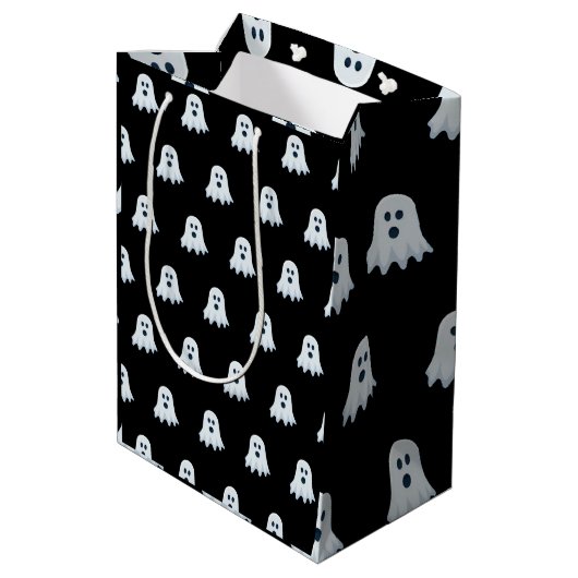 Scary Ghost Pattern zwart-wit Medium Cadeauzakje (Achterkant Gekanteld)