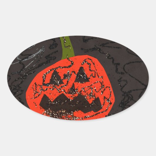 Scary Glitter Jack o' Lantern Ovale Sticker (Voorkant)