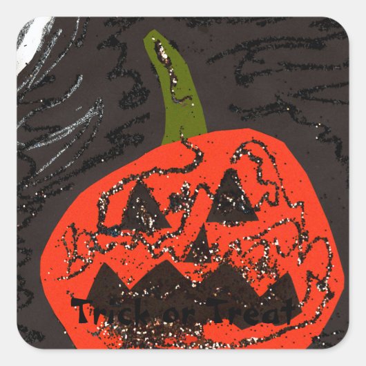Scary Glitter Jack o' Lantern Vierkante Sticker (Voorkant)