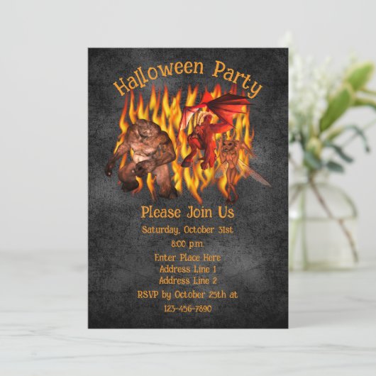 Scary Goblin Creatures Fiery Flames Halloween Kaart (Staand voorkant)