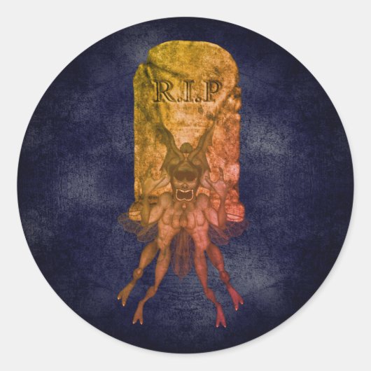 Scary Goblin Tombstone Halloween Ronde Sticker (Voorkant)