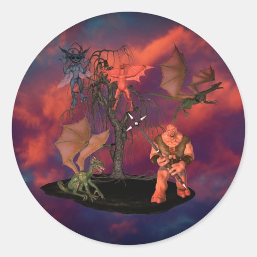 Scary Goblins Creatures Ogre Halloween Ronde Sticker (Voorkant)