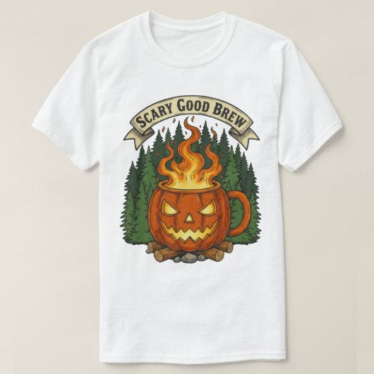 Scary Good Brew Pumpkin Mug Halloween Design T-shirt (Design voorkant)