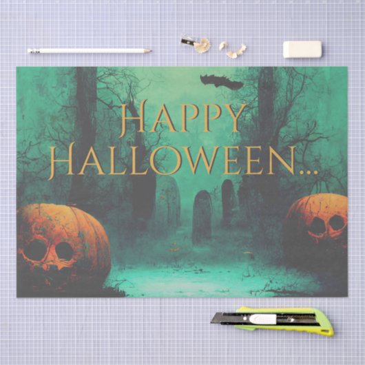 Scary Graveyard and Carved Pumpkins Halloween Tissuepapier (Craft)