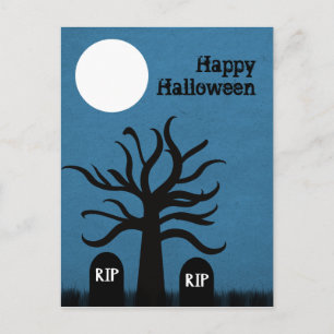 Scary Graveyard Halloween Briefkaart, Donkerblauw Briefkaart