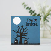 Scary Graveyard Halloween Invite, Donkerblauw Kaart (Staand voorkant)